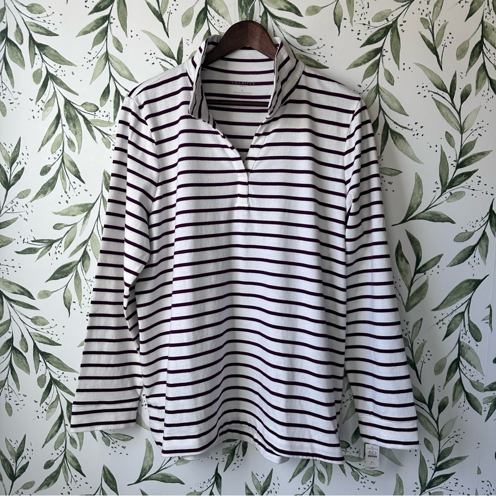 Talbots White and Purple Long Sleeve Tee